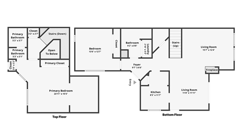 Floor plan for 1 bed, 2 baths, 1170 sqft